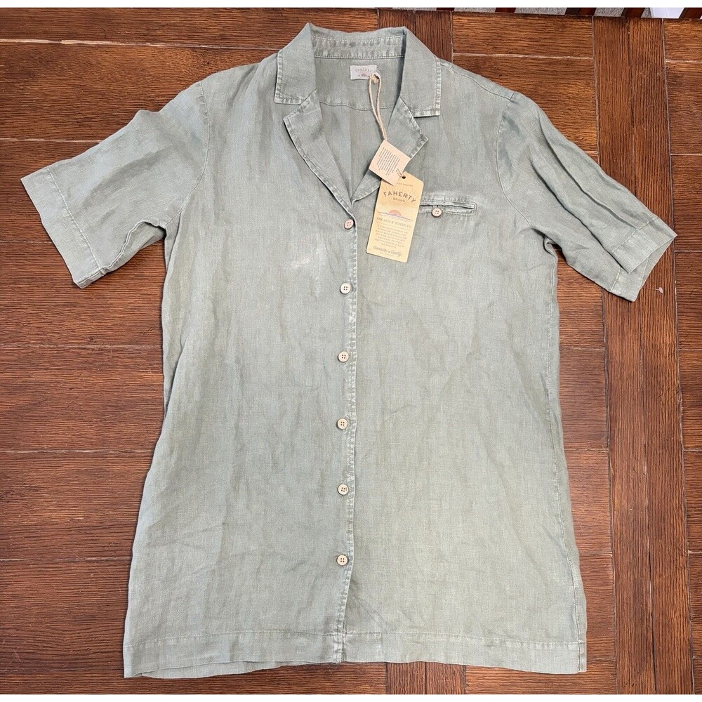 Faherty Light Sage Green Button-Front Midi Dress